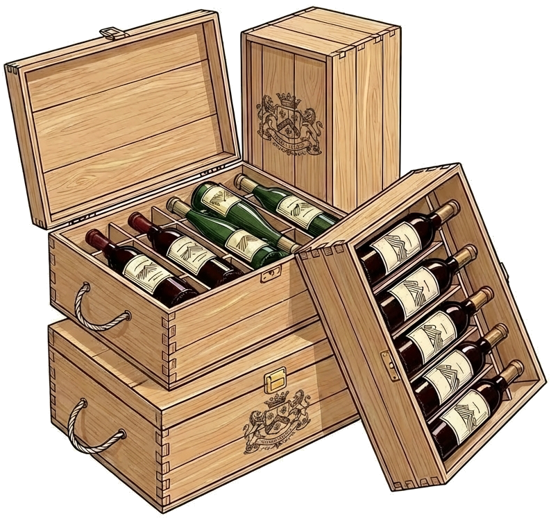 Illustration caisses de vins empilées