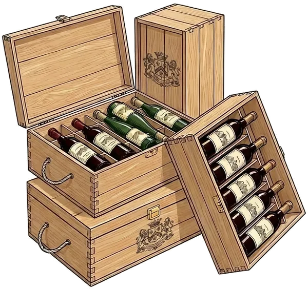 Illustration caisses de vins empilées